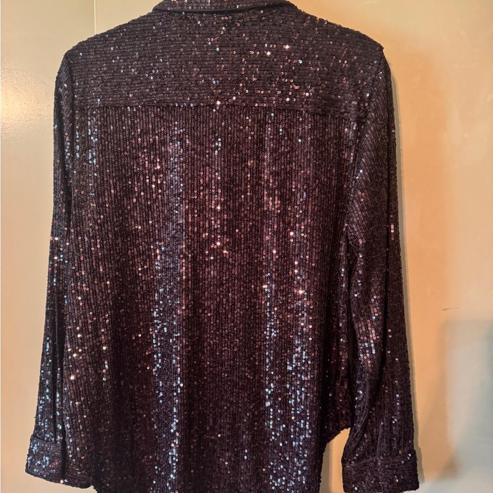Sequin Button-Up Shirt-Halogen - Picture 4 of 4